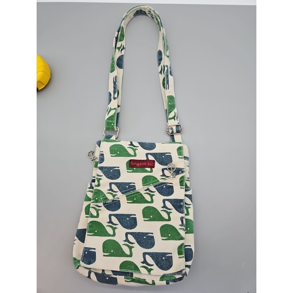 Bungalow 360 Whale Canvas Crossbody Purse Adjustable Polka Dot Lining